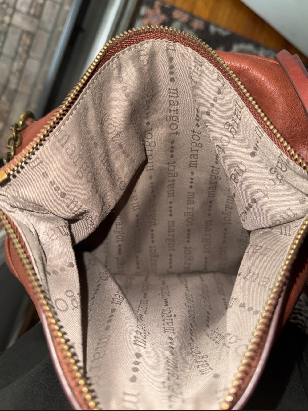 margot Leather Crossbody Bag in Rust Orange with Chain Detail - Picture 2 of 3